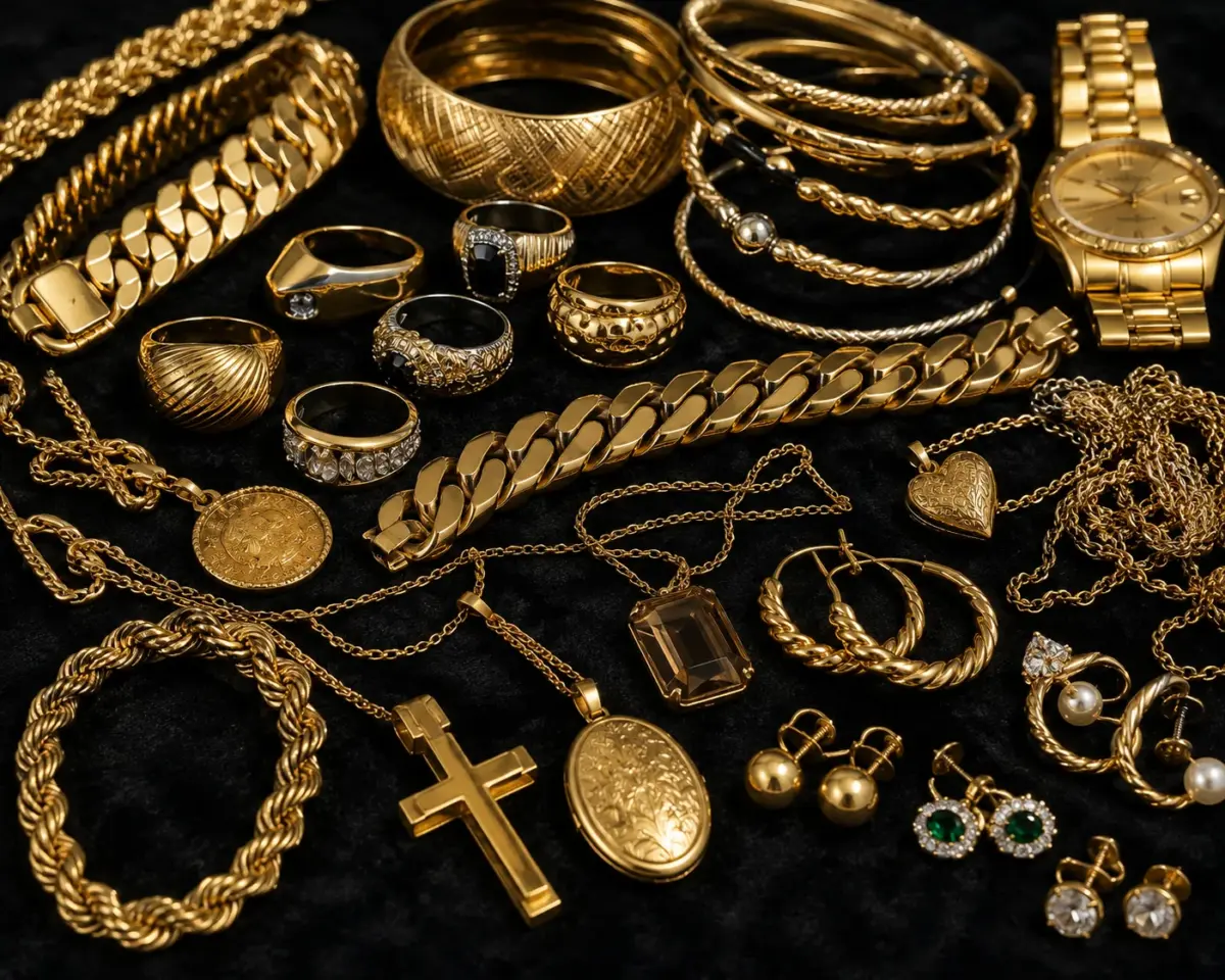 Collection of gold rings, necklaces, bracelets and fine jewelry
